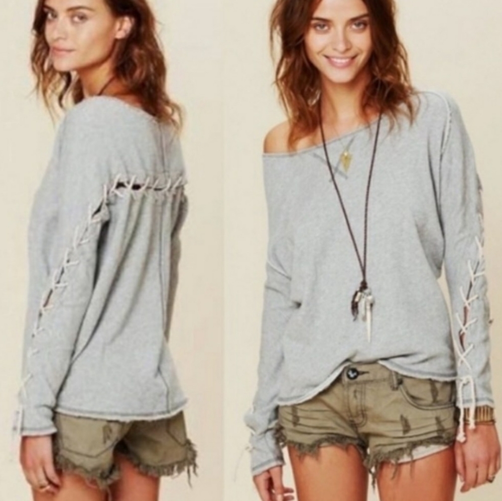 Free People Lace Up Rope Sweatshirt Top